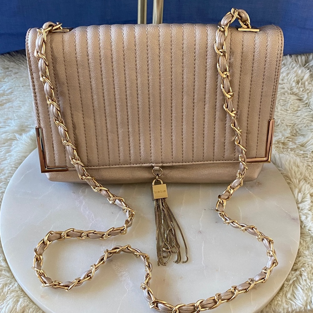 bebe Chic Metallic Shoulder Bag with Chain Strap